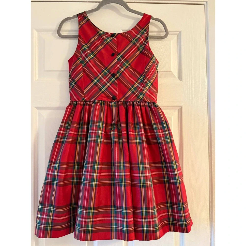 Polo Ralph Lauren‎ Girl's Red Plaid Tartan Taffeta Holiday Party Dress Size 14